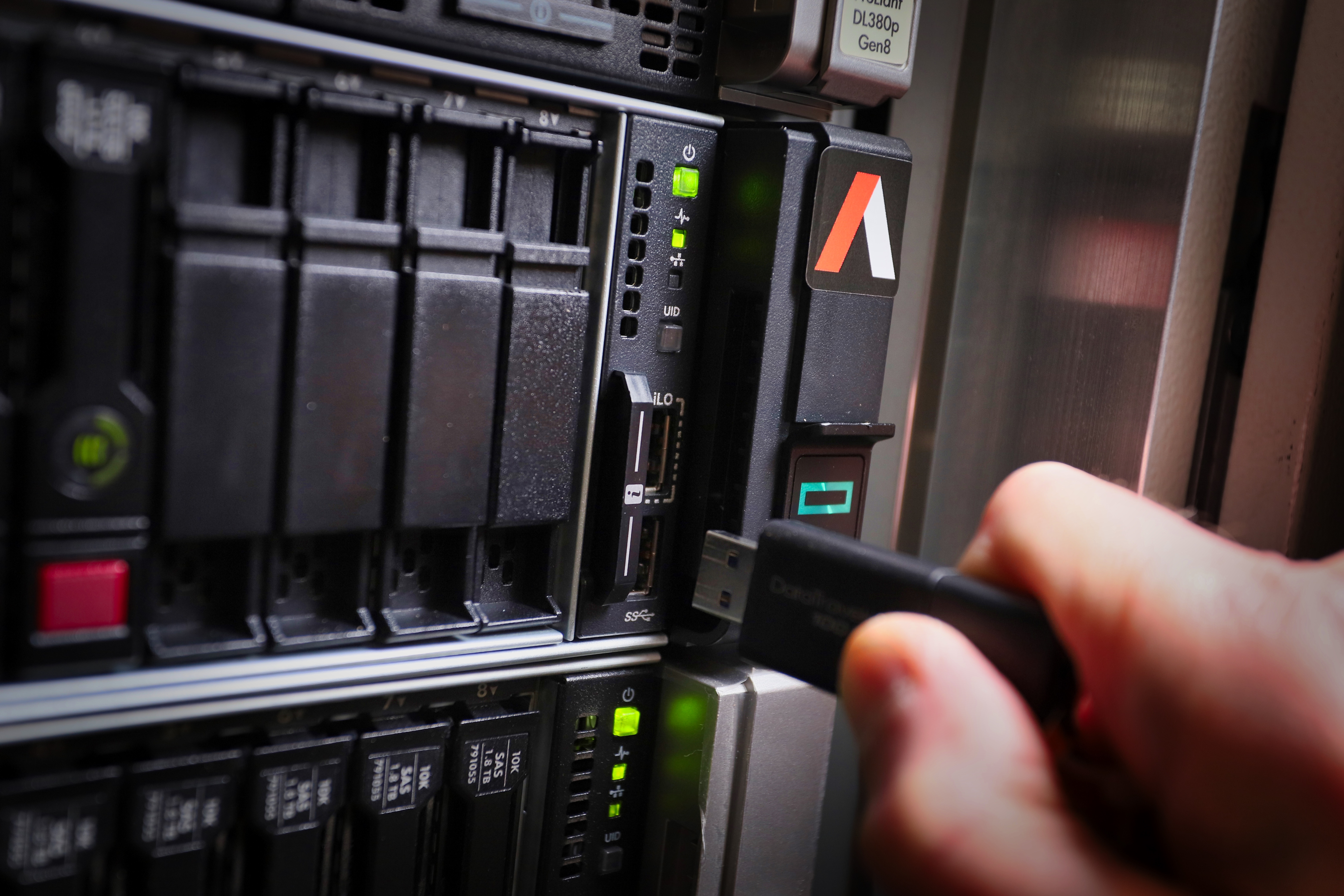 Server close-up showing legacy system support and hosting