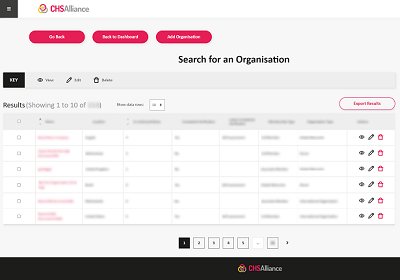 Screen showing CHS bespoke database table